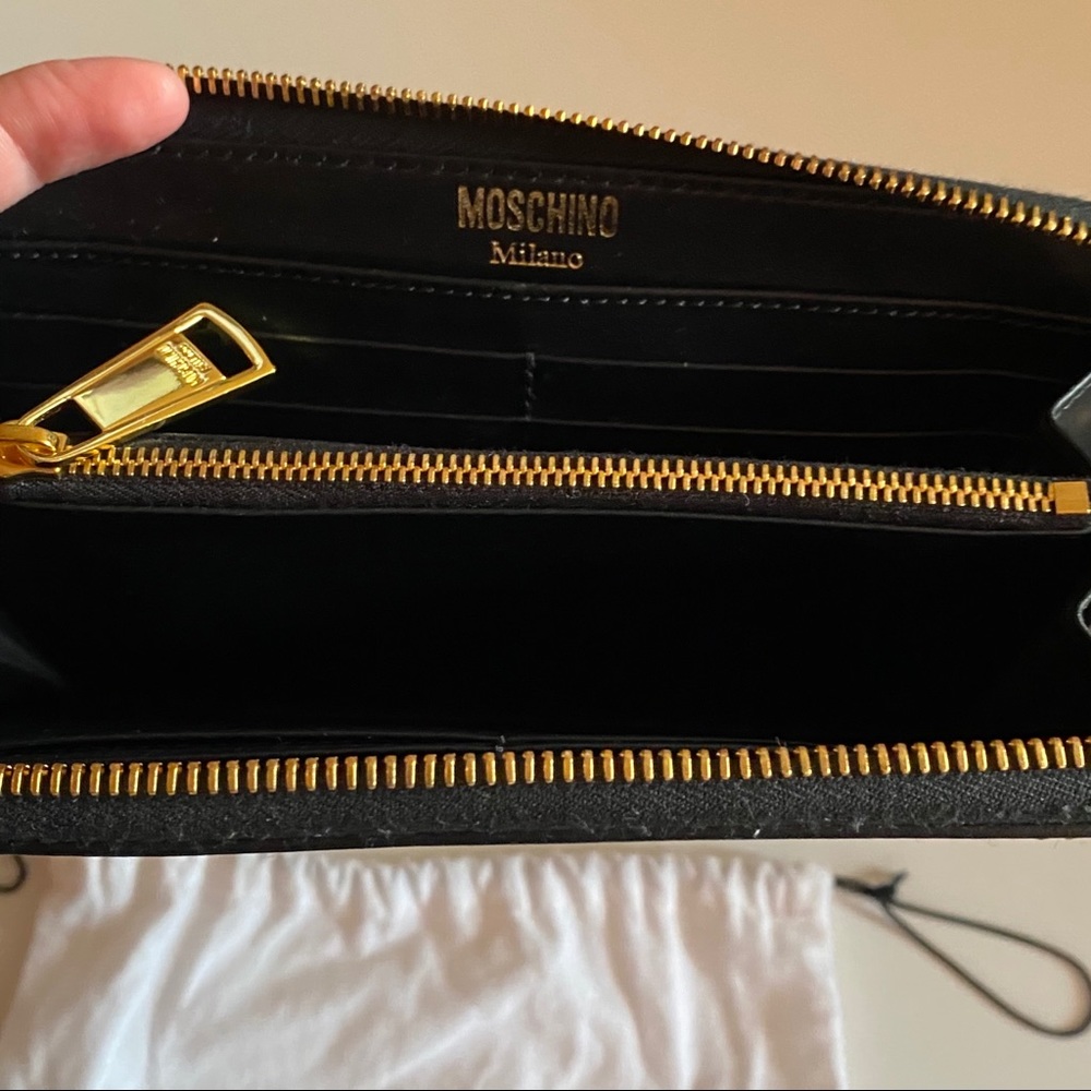 Moschino Black Leather Moto Wallet w Gold Hardware - Picture 3 of 6